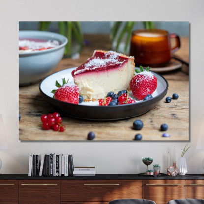 Quadro Moderno Cheesecake Ai Frutti Di Bosco Con Fragole E Mirtilli foo24 quadro stampato su tela