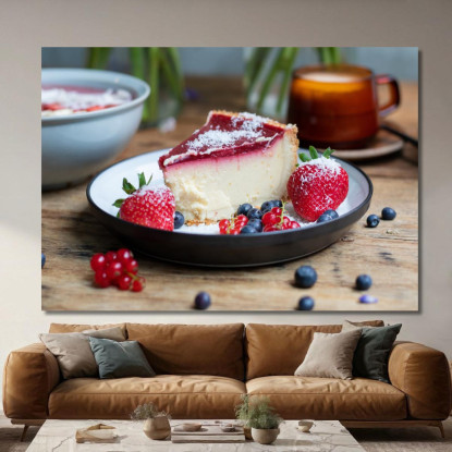 Quadro Moderno Cheesecake Ai Frutti Di Bosco Con Fragole E Mirtilli foo24 quadro stampato su tela