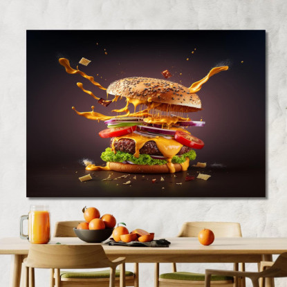Quadro Moderno Hamburger Gourmet Con Formaggio Fuso foo66 quadro stampato su tela
