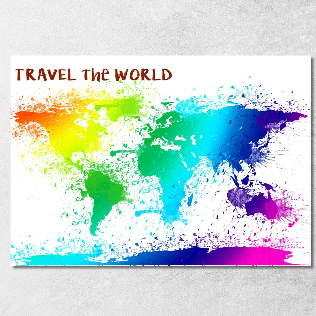 Quadro Mappa Del Mondo Colorata Effetto Acquerello Con Scritte Motivazionali map27 quadro stampato su tela