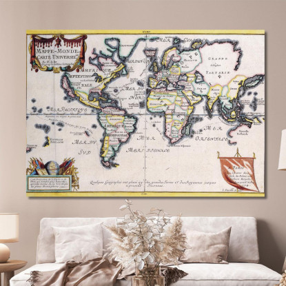 Quadro Mappa Del Mondo Storica Con Cornice Decorativa E Design Antico Europeo map36 quadro stampato su tela