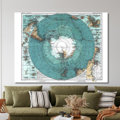 Quadro Mappa Dell'Antartide Storica Con Proiezione Polare E Dettagli Geografici Antichi map42 quadro stampato su tela