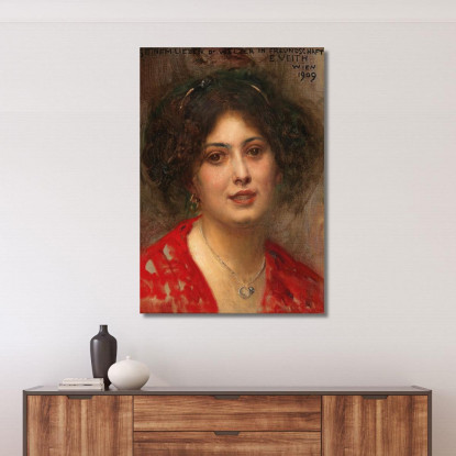 Ritratto Di Una Giovane Donna In Abito Rosso Eduard Veith evt18 quadro stampato su tela