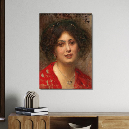 Ritratto Di Una Giovane Donna In Abito Rosso Eduard Veith evt18 quadro stampato su tela