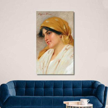 Una Ragazza Con Un Fazzoletto Giallo Eugen von Blaas evb4 quadro stampato su tela
