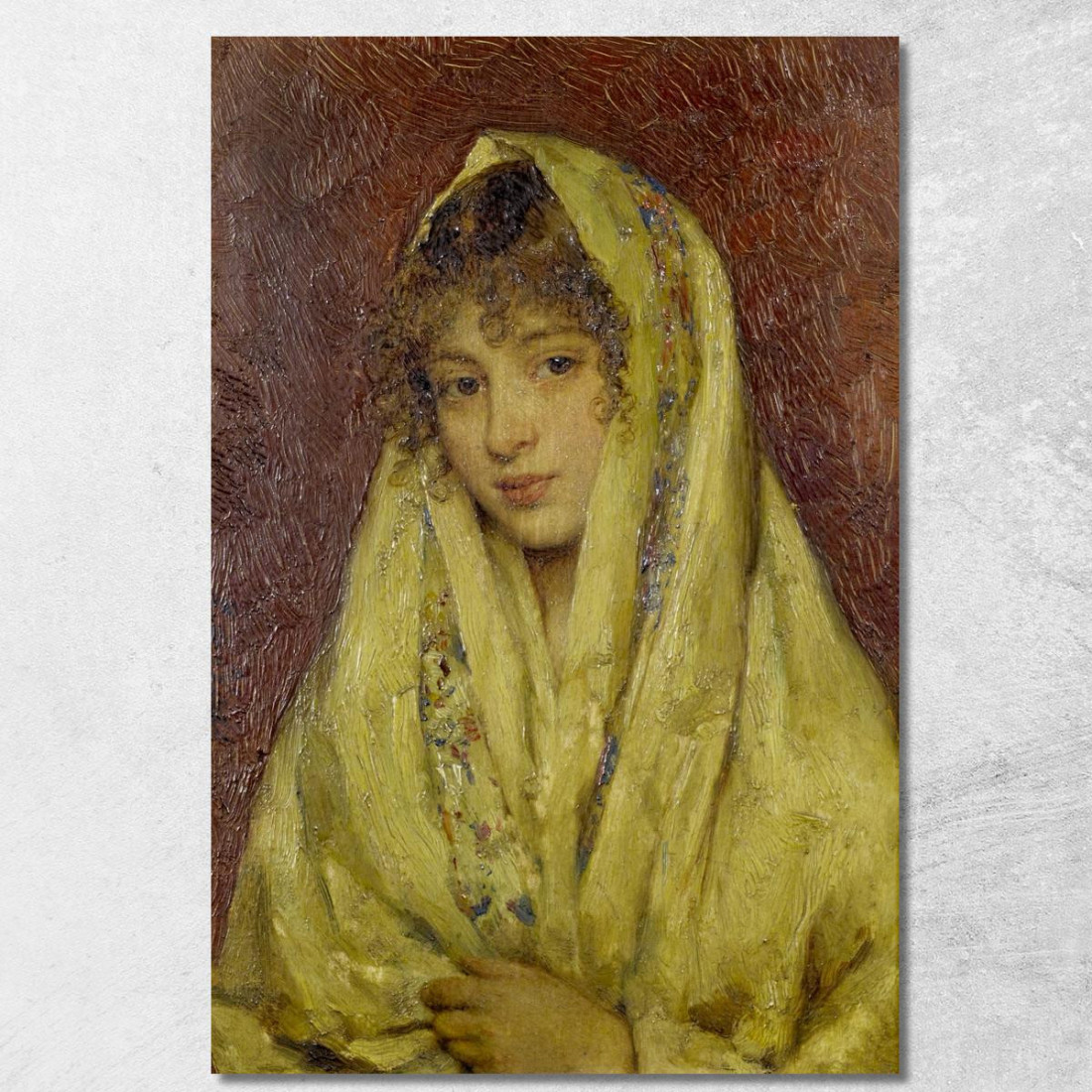 Ragazza Con Uno Scialle Giallo Eugen von Blaas evb34 quadro stampato su tela