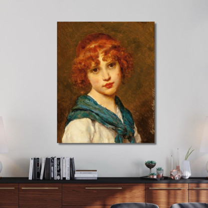 Ragazza Con Una Sciarpa Blu Eugen von Blaas evb35 quadro stampato su tela