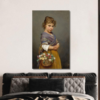 Giovane Ragazza Con Un Cesto Di Fiori Eugen von Blaas evb77 quadro stampato su tela