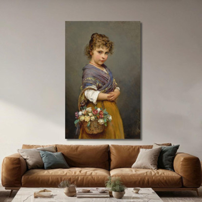 Giovane Ragazza Con Un Cesto Di Fiori Eugen von Blaas evb77 quadro stampato su tela