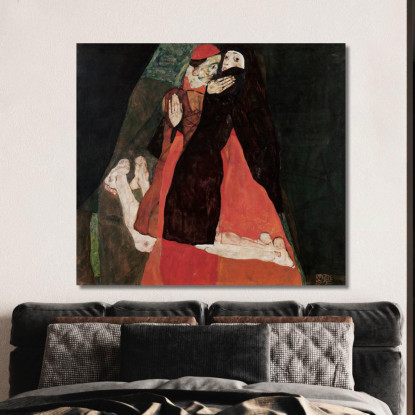 Cardinale E Suora (Carezza) Egon Schiele esh28 quadro stampato su tela