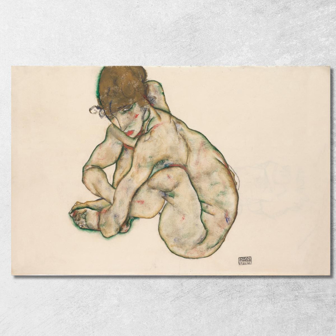Ragazza Nuda Accovacciata Egon Schiele esh32 quadro stampato su tela
