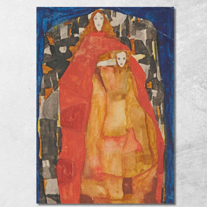 Madre Con Bambino In Cappotto Rosso Egon Schiele esh100 quadro stampato su tela