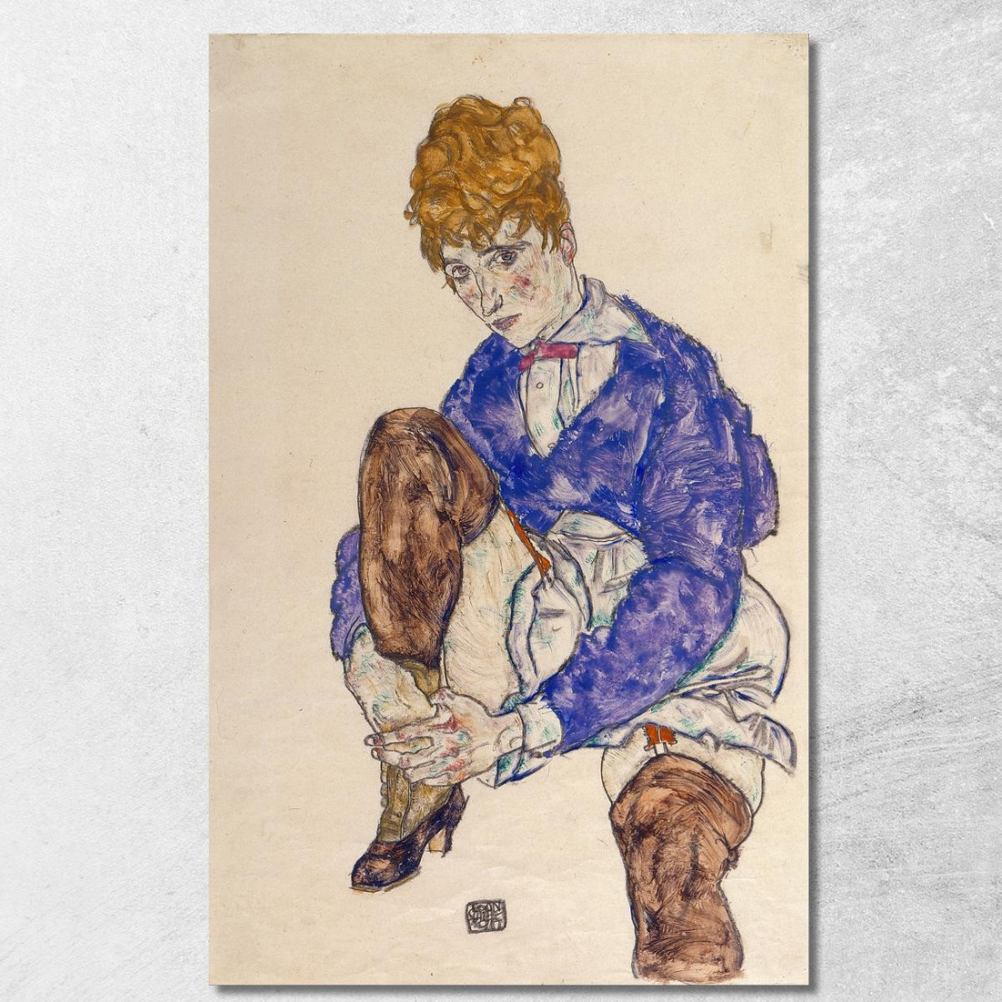 Ritratto Della Moglie Dell’Artista Seduta Tenendo La Gamba Destra Egon Schiele esh126 quadro stampato su tela