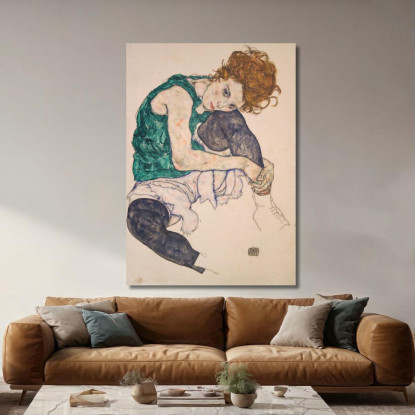 Donna Seduta Con Le Gambe Piegate (Adele Herms) Egon Schiele esh146 quadro stampato su tela