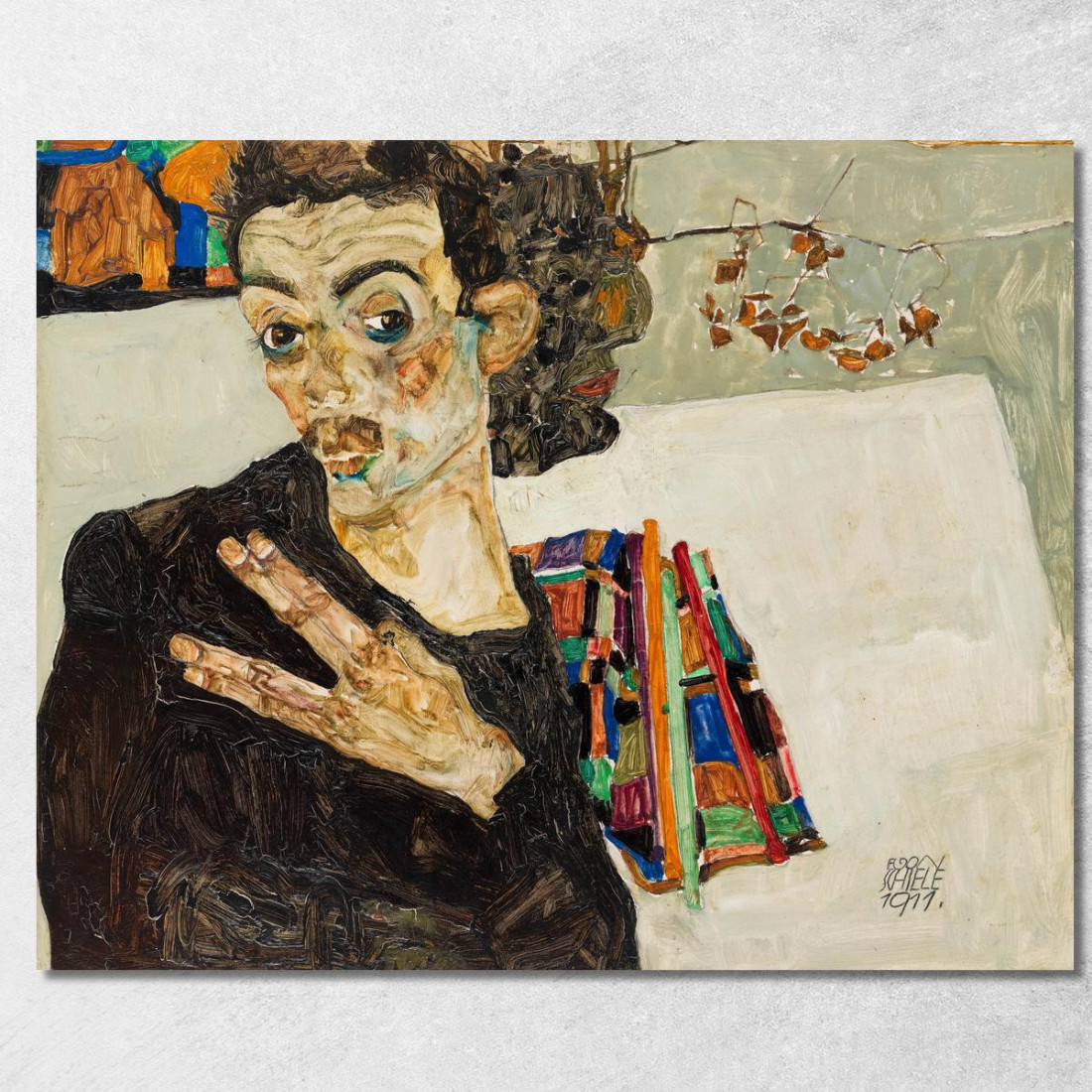 Autoritratto Con Vaso Nero E Dita Aperte Egon Schiele esh155 quadro stampato su tela