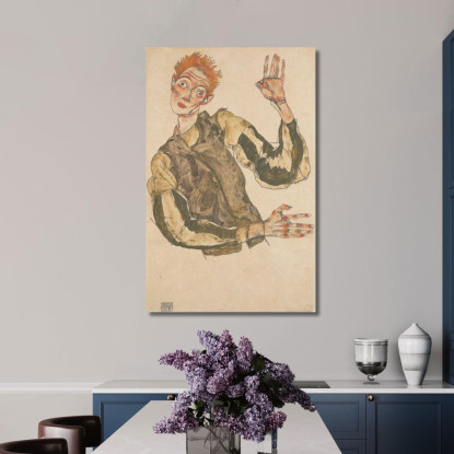 Autoritratto Con Maniche A Righe Egon Schiele esh160 quadro stampato su tela