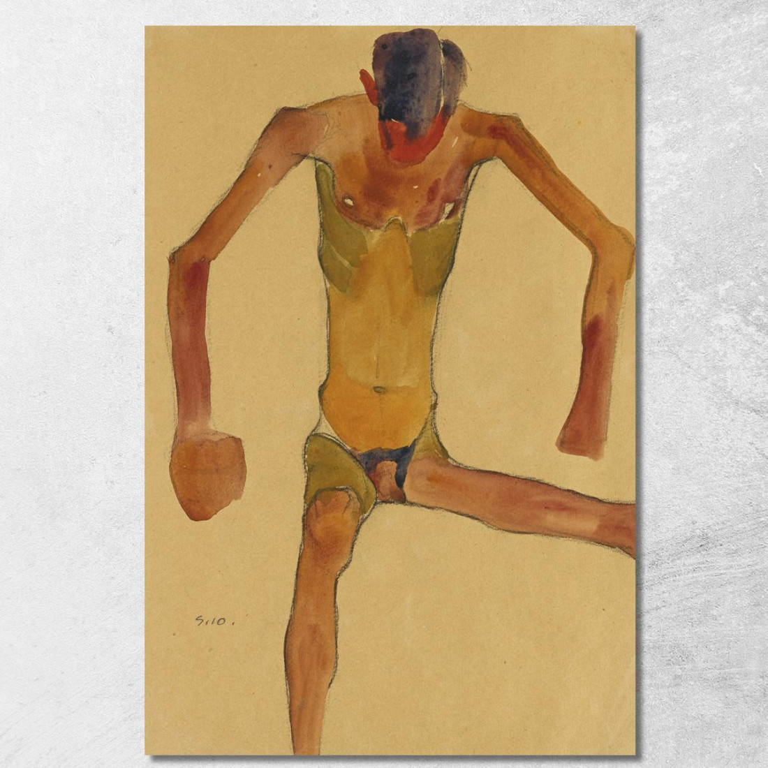 Nudo Maschile Seduto Con Testa Abbassata Egon Schiele esh167 quadro stampato su tela