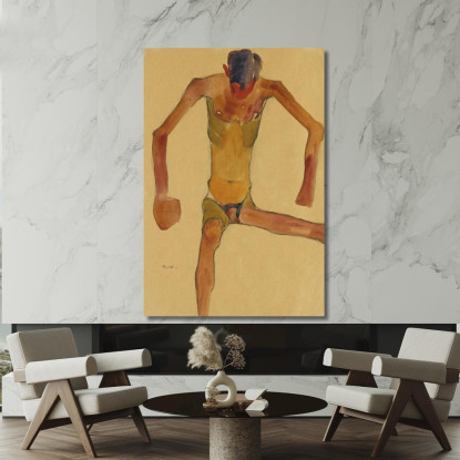 Nudo Maschile Seduto Con Testa Abbassata Egon Schiele esh167 quadro stampato su tela