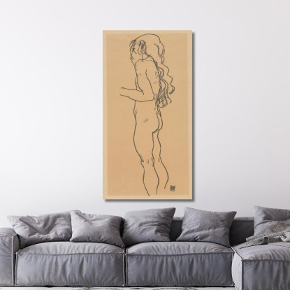 Ragazza Nuda In Piedi Rivolta A Sinistra Egon Schiele esh177 quadro stampato su tela