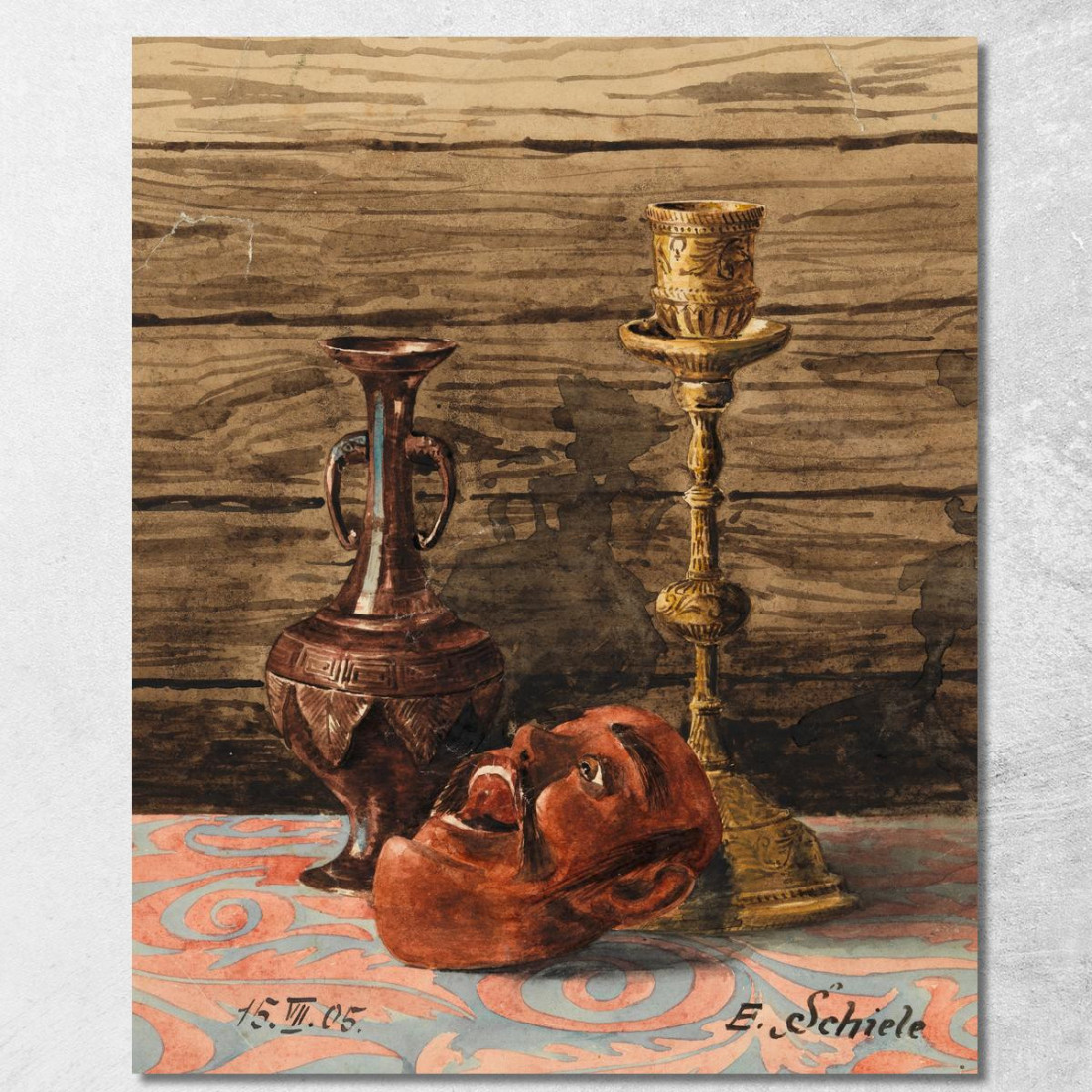 Natura Morta Con Candelabro Vaso E Maschera Egon Schiele esh185 quadro stampato su tela