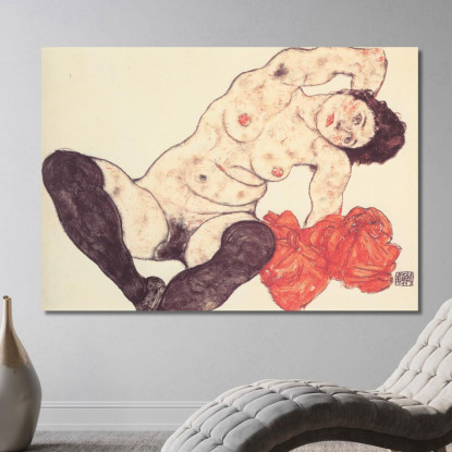 Nudo Femminile Con Asciugamano Giallo Egon Schiele esh203 quadro stampato su tela