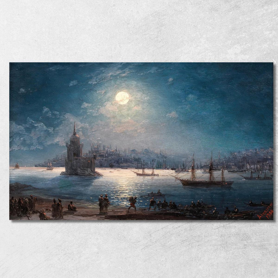 Una Vista Del Bosforo Con Santa Sofia E La Torre Della Fanciulla Al Chiaro Di Luna Ivan Konstantinovich Aivazovsky ika1 quadro