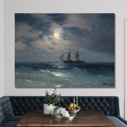 Il Brigantino Mercury Al Chiaro Di Luna Ivan Konstantinovich Aivazovsky ika41 quadro stampato su tela