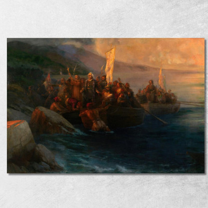 Lo Sbarco Di Cristoforo Colombo Con I Compagni Su Tre Scialuppe Ivan Konstantinovich Aivazovsky ika42 quadro stampato su tela