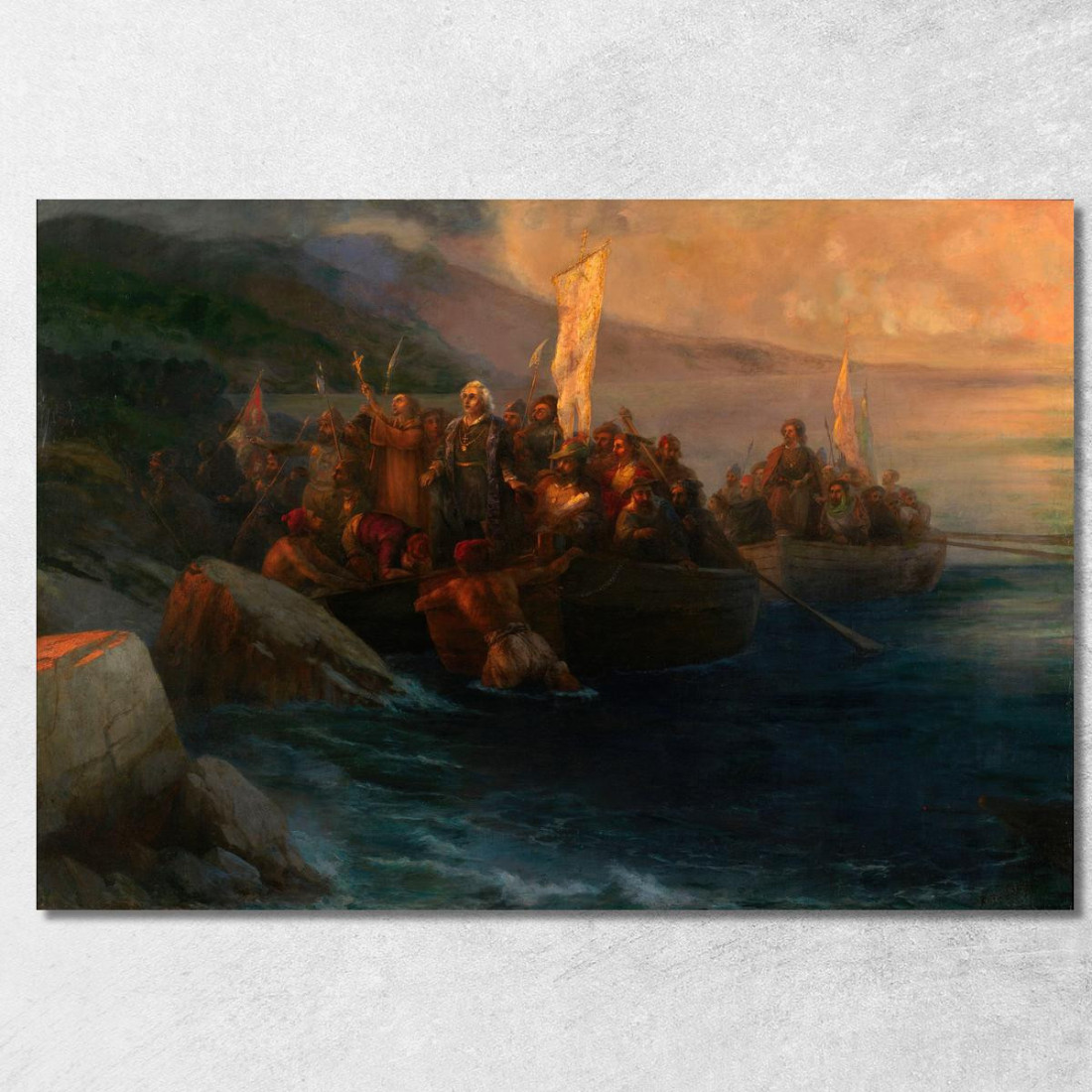 Lo Sbarco Di Cristoforo Colombo Con I Compagni Su Tre Scialuppe Ivan Konstantinovich Aivazovsky ika42 quadro stampato su tela