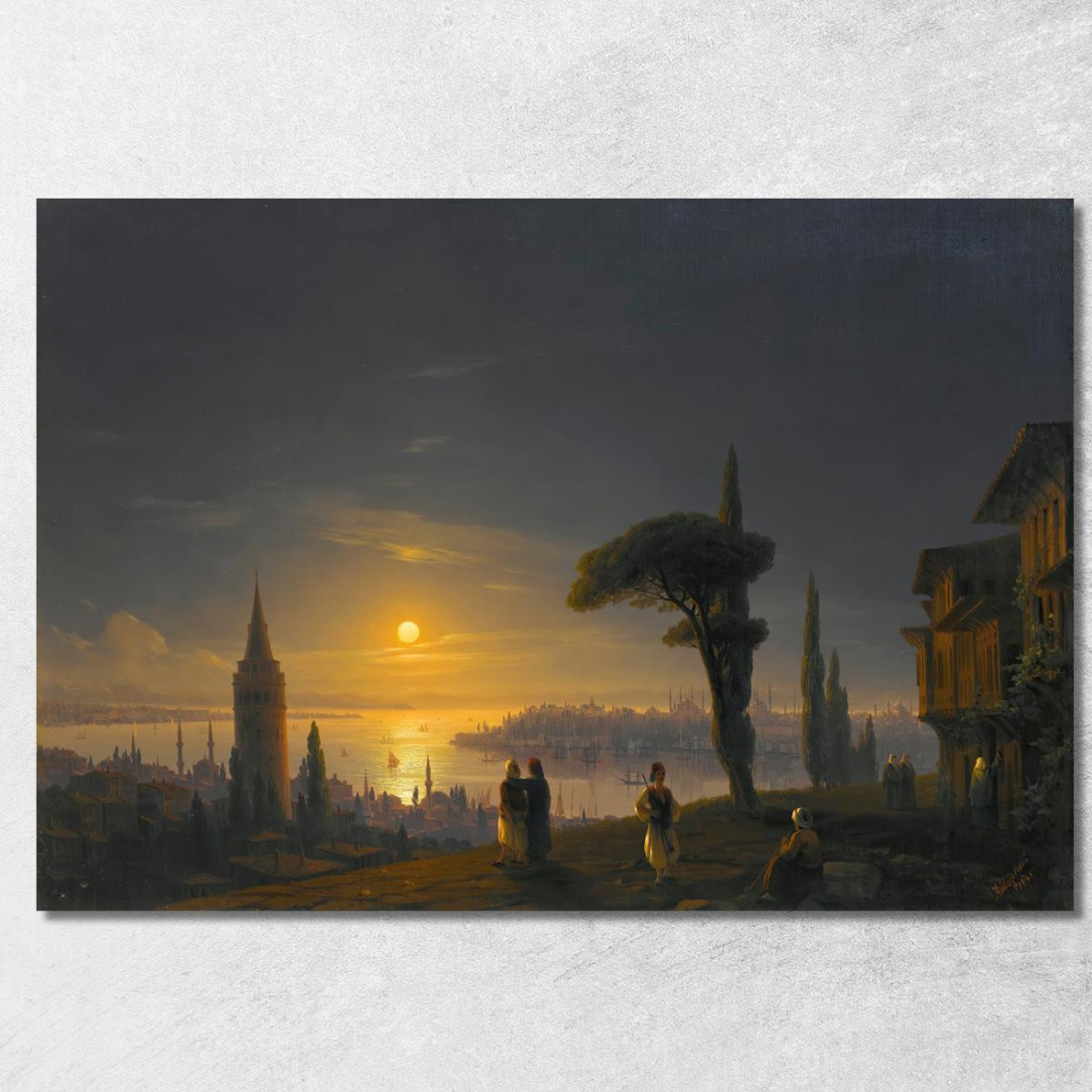 La Torre Di Galata Al Chiaro Di Luna Ivan Konstantinovich Aivazovsky ika43 quadro stampato su tela