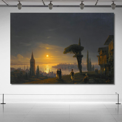La Torre Di Galata Al Chiaro Di Luna Ivan Konstantinovich Aivazovsky ika43 quadro stampato su tela