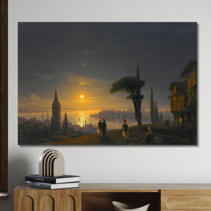 La Torre Di Galata Al Chiaro Di Luna Ivan Konstantinovich Aivazovsky ika43 quadro stampato su tela