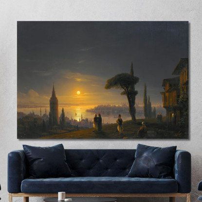 La Torre Di Galata Al Chiaro Di Luna Ivan Konstantinovich Aivazovsky ika43 quadro stampato su tela