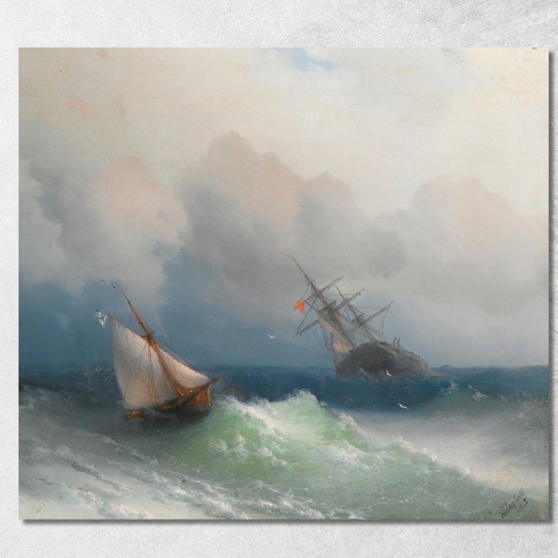 Due Navi In Mare Ivan Konstantinovich Aivazovsky ika49 quadro stampato su tela