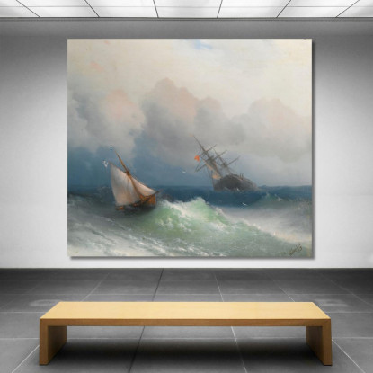 Due Navi In Mare Ivan Konstantinovich Aivazovsky ika49 quadro stampato su tela