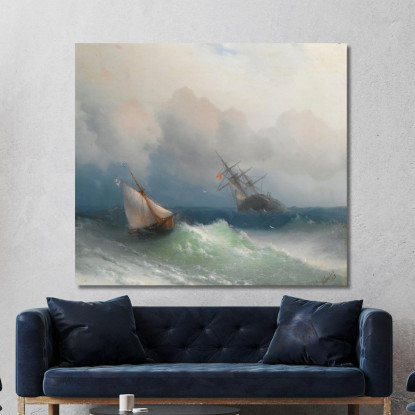 Due Navi In Mare Ivan Konstantinovich Aivazovsky ika49 quadro stampato su tela