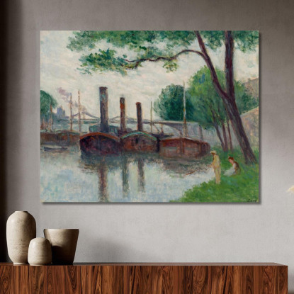 Le Rive Della Senna Vicino A La Roche-Guyon Maximilien Luce mlc57 quadro stampato su tela
