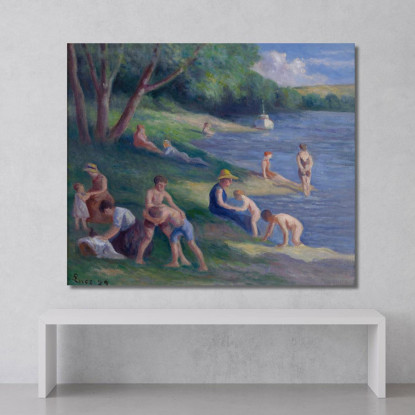 Spiaggia A Méricourt Maximilien Luce mlc90 quadro stampato su tela