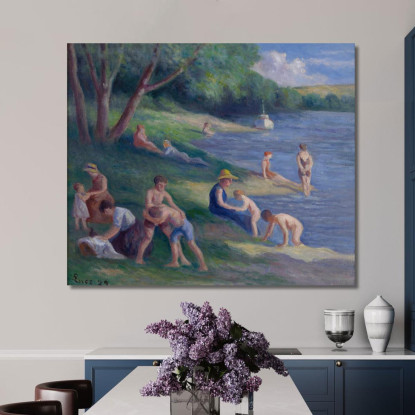 Spiaggia A Méricourt Maximilien Luce mlc90 quadro stampato su tela