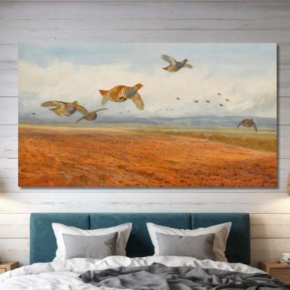 Una Covata Di Pernici Grigie In Volo Archibald Thorburn ath2 quadro stampato su tela