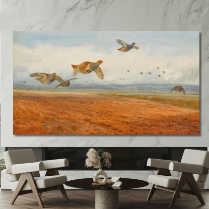 Una Covata Di Pernici Grigie In Volo Archibald Thorburn ath2 quadro stampato su tela