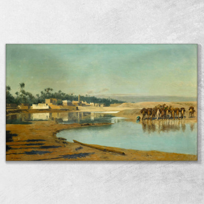 Cammelli Che Si Abbeverano Nel Deserto Jean-Léon Gérôme jlg32 quadro stampato su tela