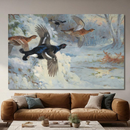 Attraverso Le Macchie Innevate - Gallo Forcello Archibald Thorburn ath105 quadro stampato su tela