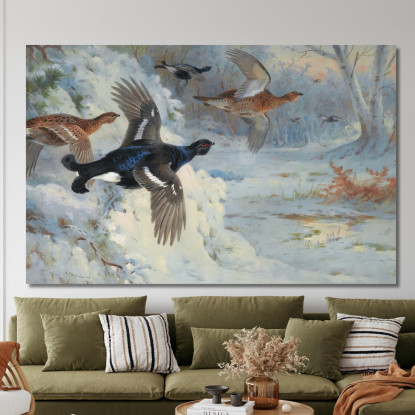 Attraverso Le Macchie Innevate - Gallo Forcello Archibald Thorburn ath105 quadro stampato su tela