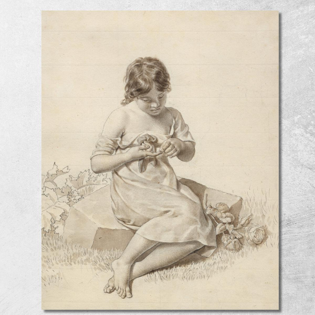 Una Piccola Ragazza Che Si È Punta Il Dito Con Una Spina Di Rosa Christoffer Wilhelm Eckersberg cwe23 quadro stampato su tela