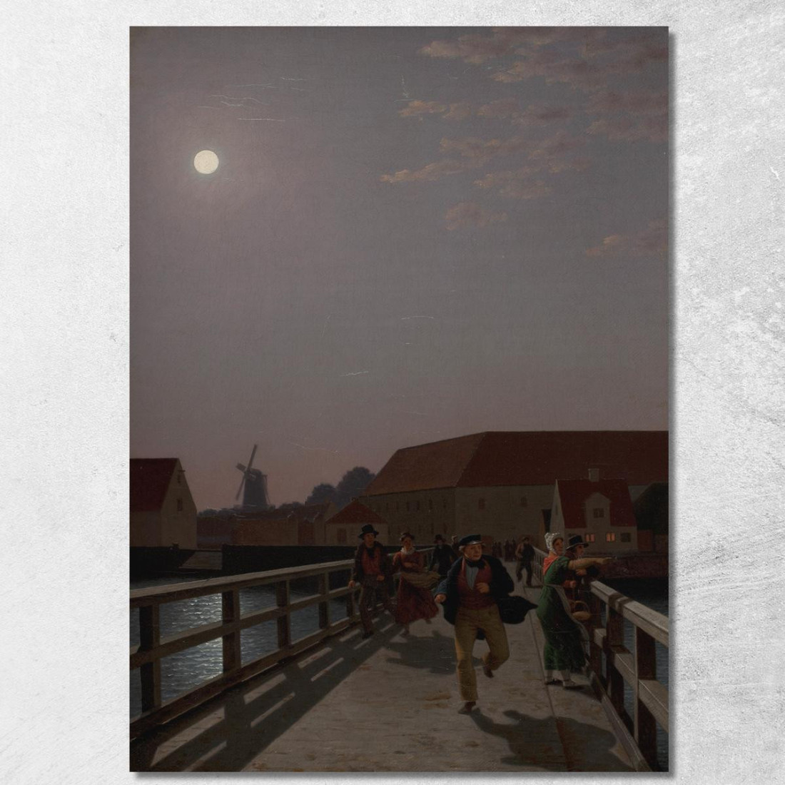 Langebro Copenaghen Al Chiaro Di Luna Con Figure In Movimento Christoffer Wilhelm Eckersberg cwe34 quadro stampato su tela
