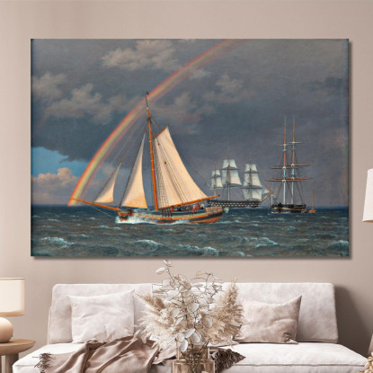 Arcobaleno Sul Mare E Una Caccia Incrociata Con Altre Navi Christoffer Wilhelm Eckersberg cwe54 quadro stampato su tela