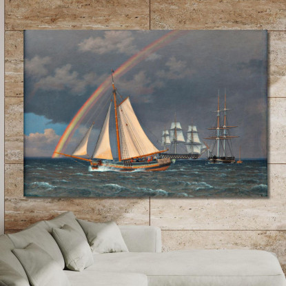 Arcobaleno Sul Mare E Una Caccia Incrociata Con Altre Navi Christoffer Wilhelm Eckersberg cwe54 quadro stampato su tela
