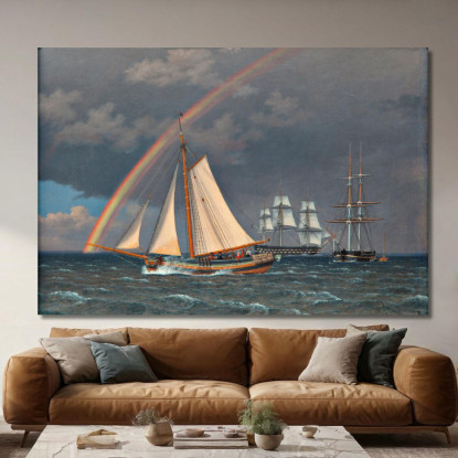 Arcobaleno Sul Mare E Una Caccia Incrociata Con Altre Navi Christoffer Wilhelm Eckersberg cwe54 quadro stampato su tela