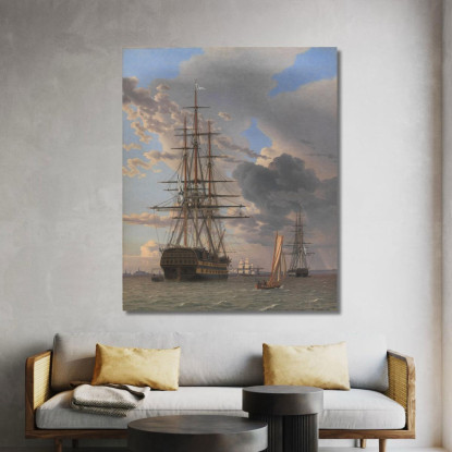 La Nave Da Guerra Russa Asow E Una Fregata All'Ancora Vicino A Elsinore Christoffer Wilhelm Eckersberg cwe80 quadro stampato su